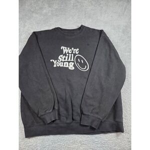 Fanjoy Sweatshirt 2XL Black Mens We're Still Young Smiley Graphic Crewneck